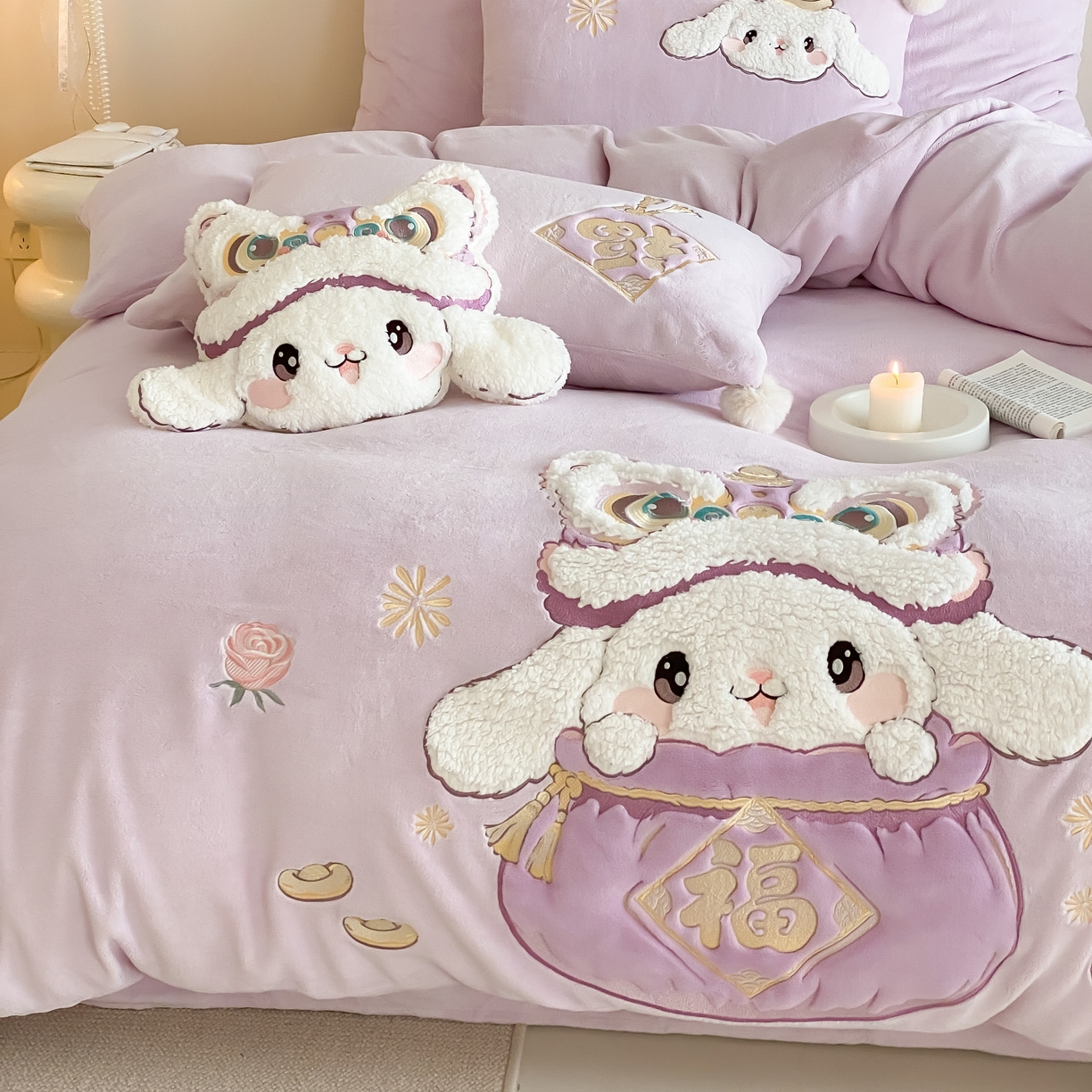 91家纺网 家纺一手货源 找家纺 （总）MIU缪家居 2025新款秋冬牛奶绒四件套福气满满