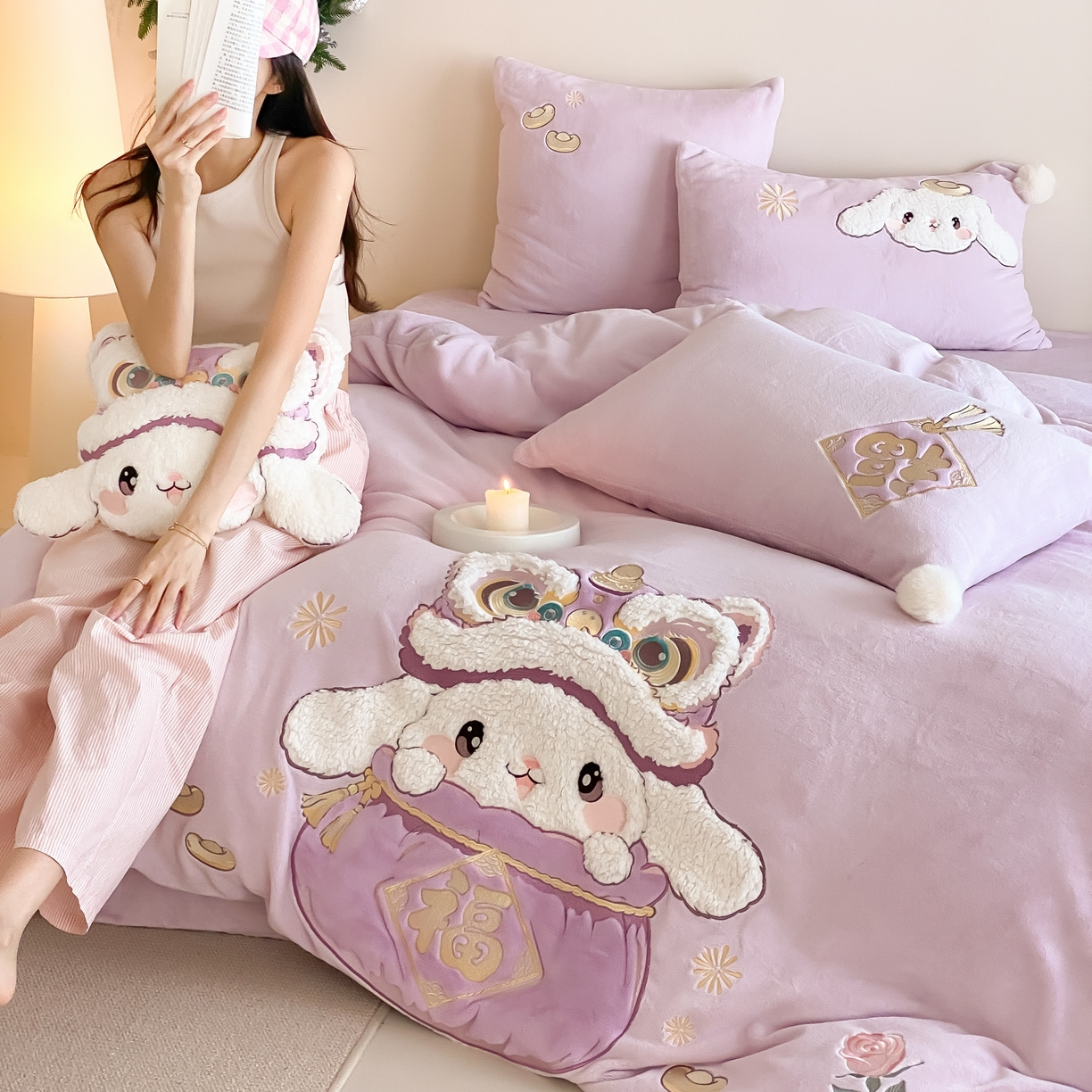 91家纺网 家纺一手货源 找家纺 （总）MIU缪家居 2025新款秋冬牛奶绒四件套福气满满