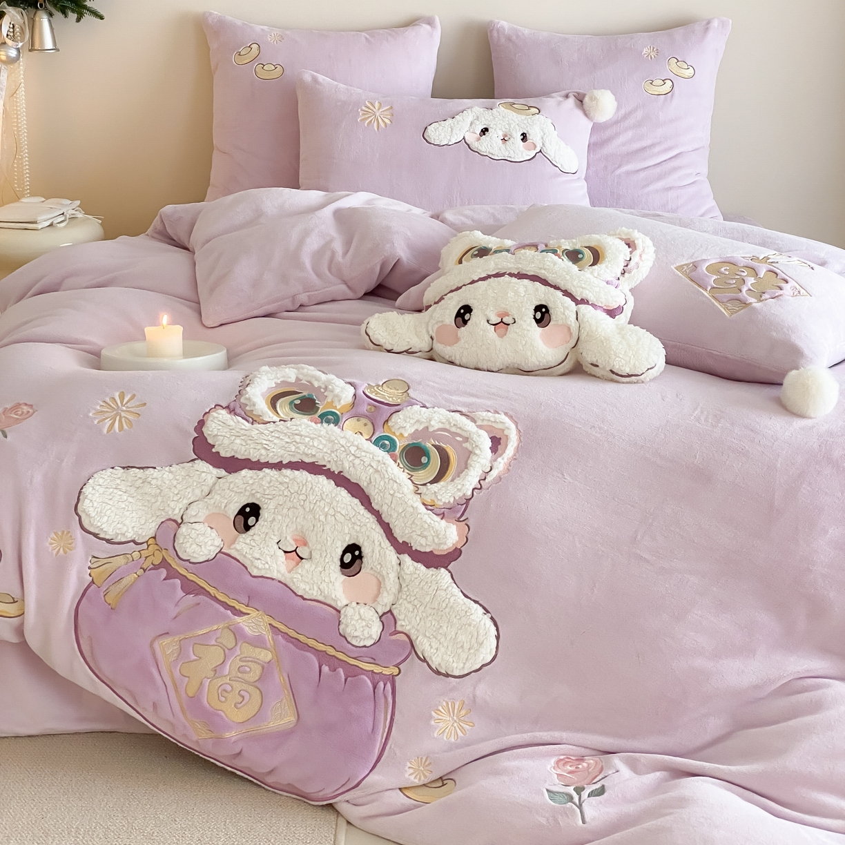 91家纺网 家纺一手货源 找家纺 （总）MIU缪家居 2025新款秋冬牛奶绒四件套福气满满