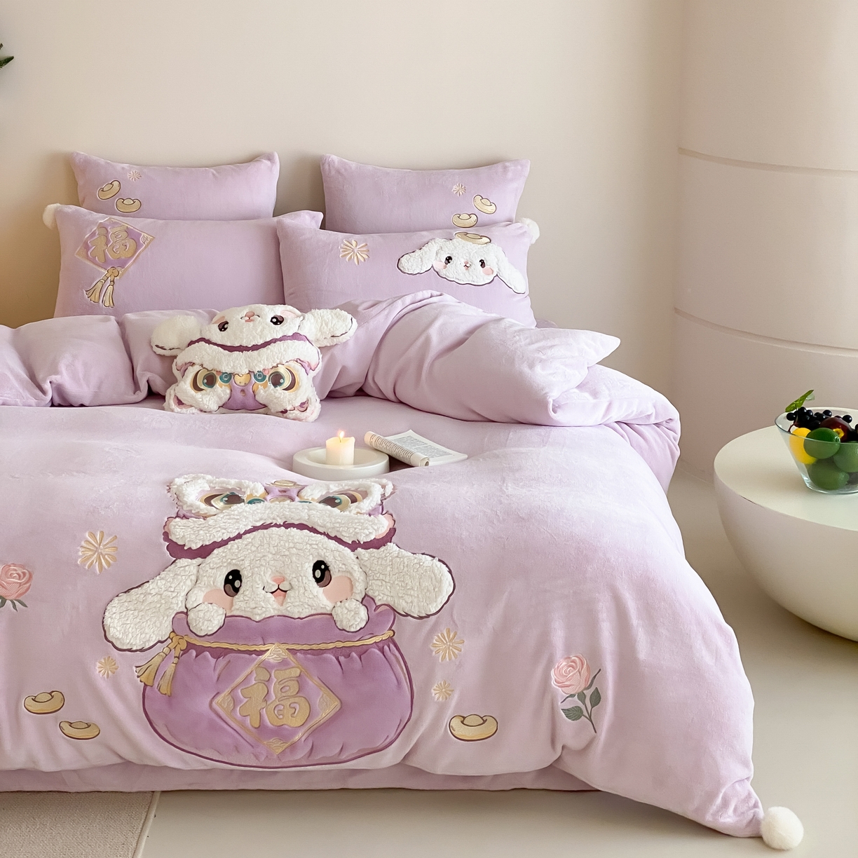 91家纺网 家纺一手货源 找家纺 （总）MIU缪家居 2025新款秋冬牛奶绒四件套福气满满