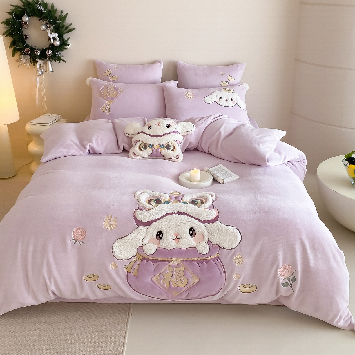 91家纺网 家纺一手货源 找家纺 （总）MIU缪家居 2025新款秋冬牛奶绒四件套福气满满