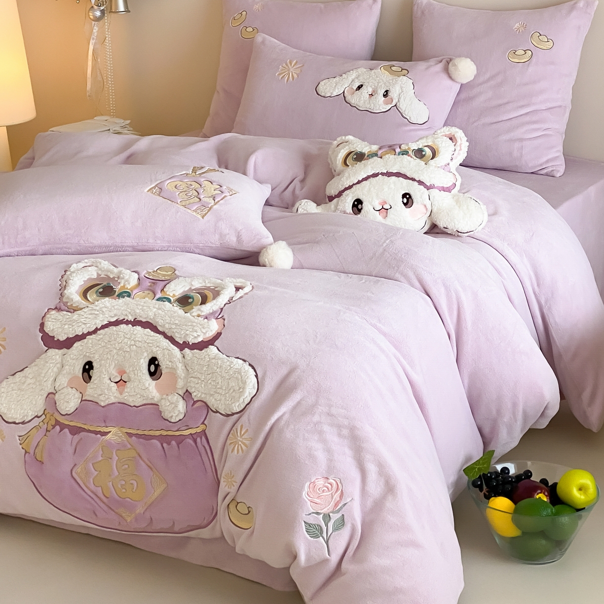 91家纺网 家纺一手货源 找家纺 （总）MIU缪家居 2025新款秋冬牛奶绒四件套福气满满