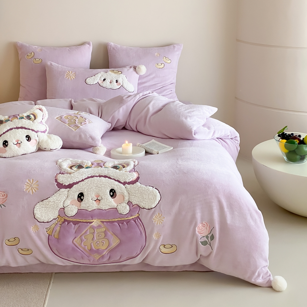 91家纺网 家纺一手货源 找家纺 （总）MIU缪家居 2025新款秋冬牛奶绒四件套福气满满