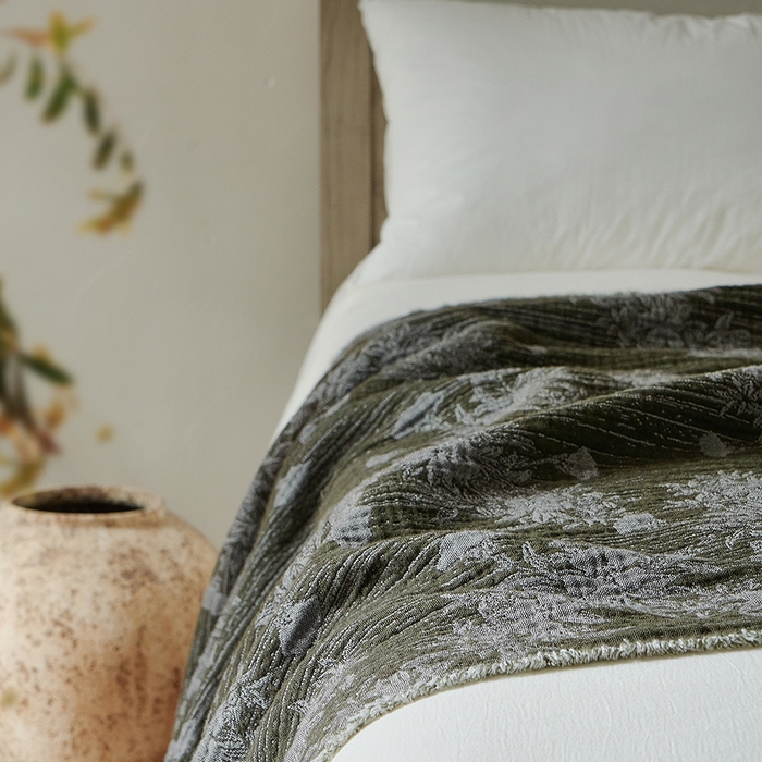 91家纺网 家纺一手货源 找家纺 子和家居 2025新款全棉色织提花毯子毛毯-墨茵 青野