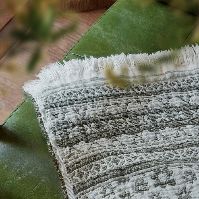 91家纺网 家纺一手货源 找家纺 子和家居 2025新款全棉色织提花毯子毛毯-墨茵 雏菊