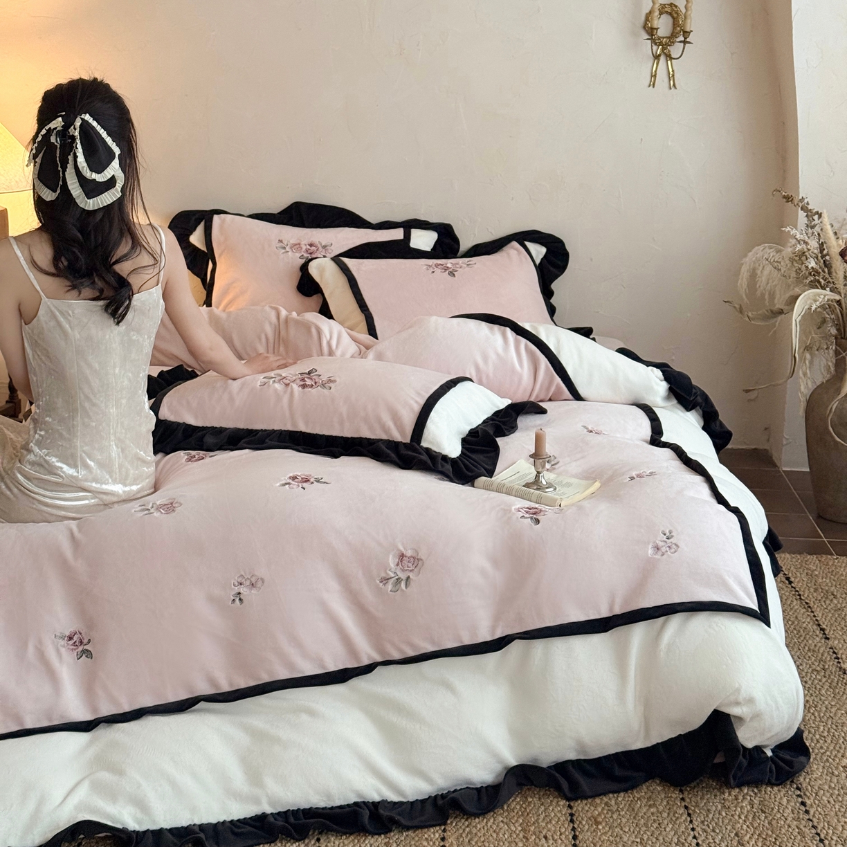 91家纺网 家纺一手货源 找家纺 MIU缪家居 2025新款秋冬牛奶绒四件套托斯卡纳 托斯卡纳-粉