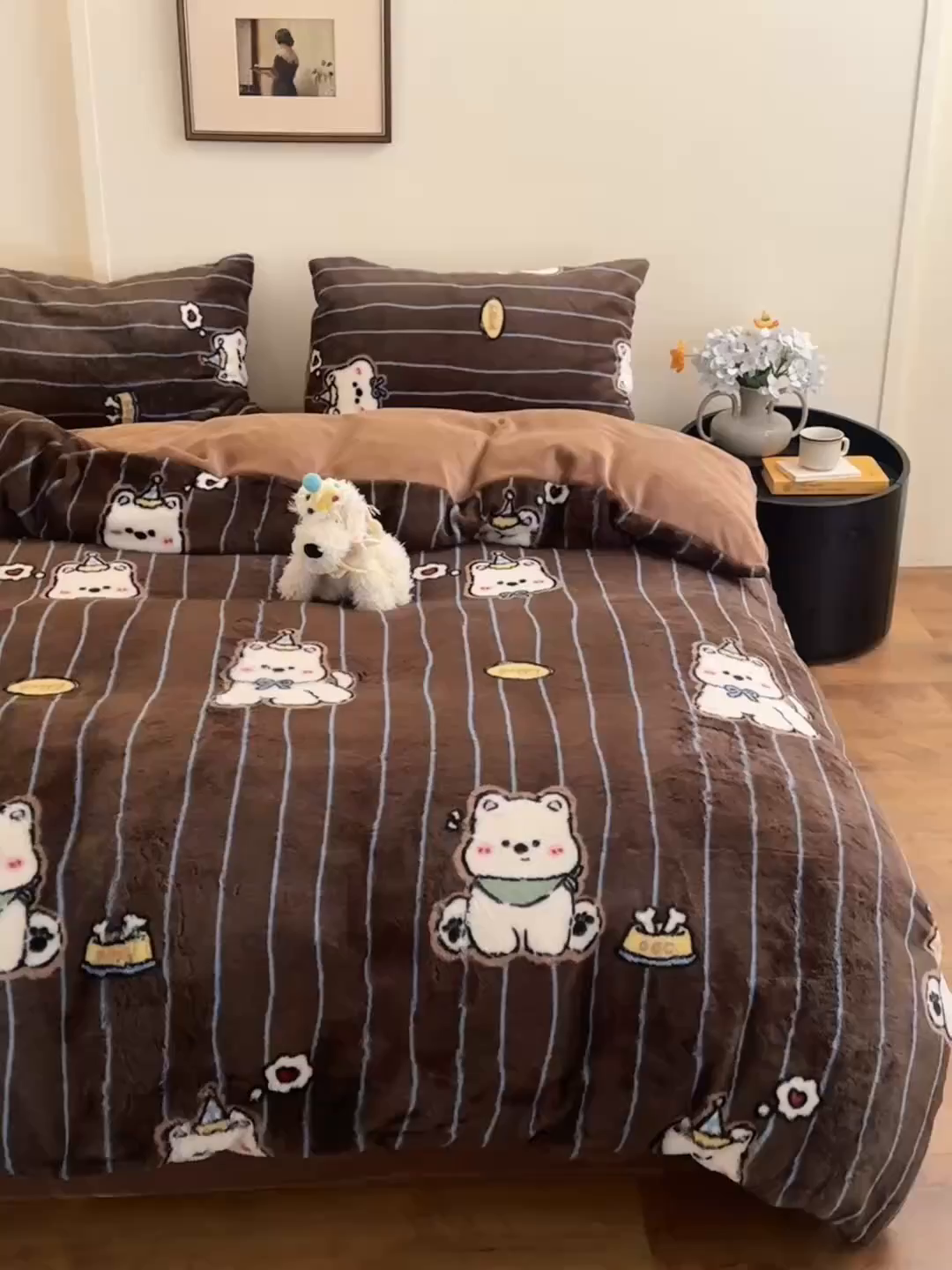 91家纺网 家纺一手货源 找家纺 乐童家纺 2025新款高克重兔毛牛奶绒四件套 兔毛西高地