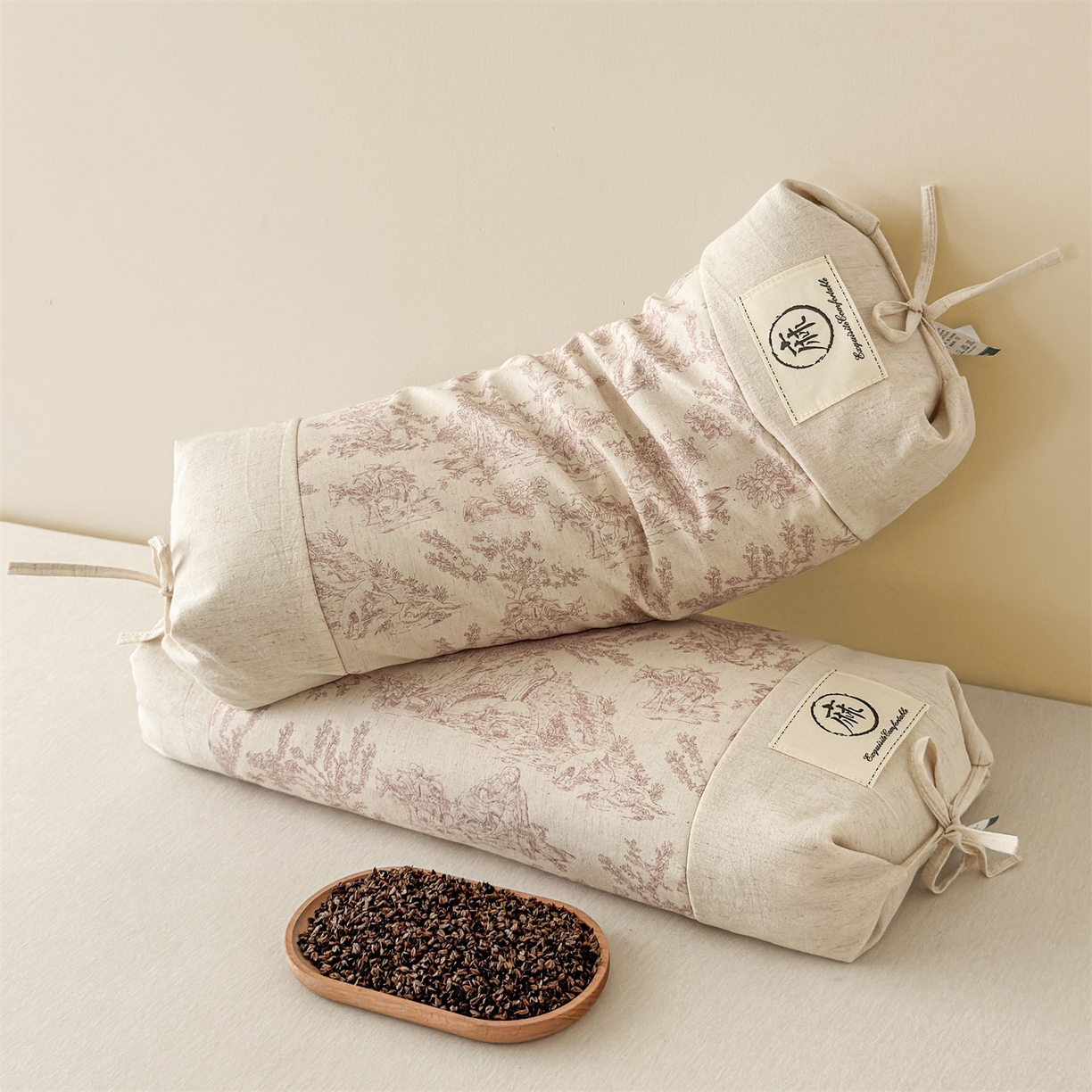 91家纺网 家纺一手货源 找家纺 麦肯锡 2025新款棉麻古朴荞麦两用枕  枕头枕芯 田园粉/只