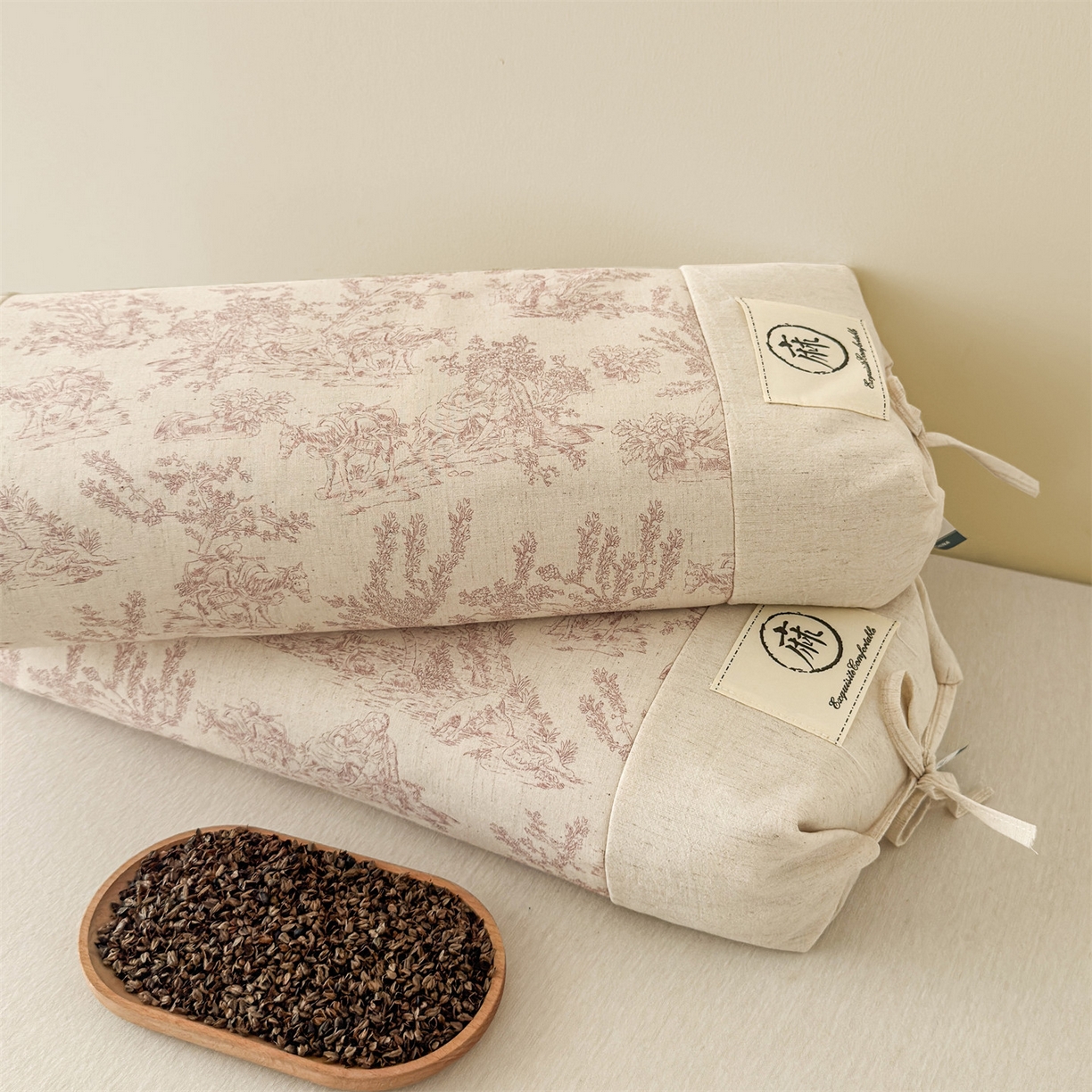 91家纺网 家纺一手货源 找家纺 麦肯锡 2025新款棉麻古朴荞麦两用枕  枕头枕芯 田园粉/只