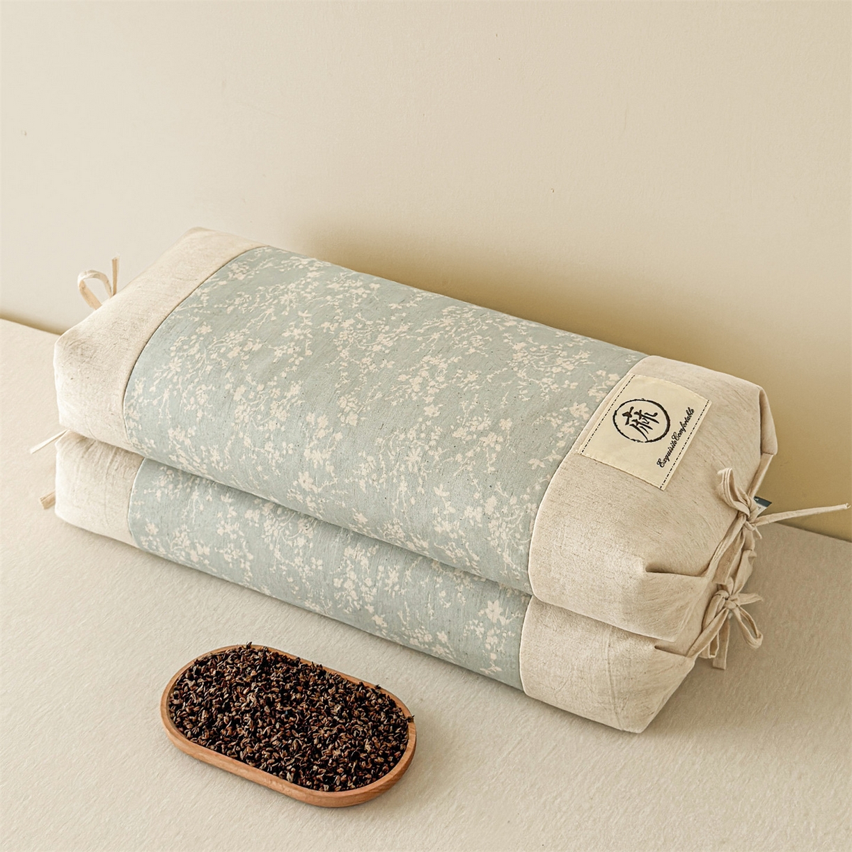 麦肯锡 2025新款棉麻古朴荞麦两用枕  枕头枕芯 花卉蓝/对