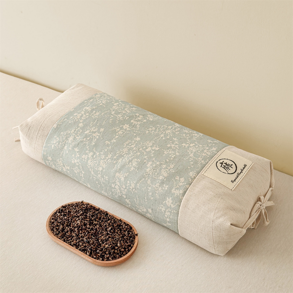 91家纺网 家纺一手货源 找家纺 麦肯锡 2025新款棉麻古朴荞麦两用枕  枕头枕芯 花卉蓝/对