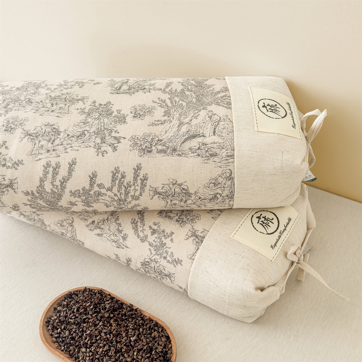 91家纺网 家纺一手货源 找家纺 麦肯锡 2025新款棉麻古朴荞麦两用枕  枕头枕芯 田园灰/对