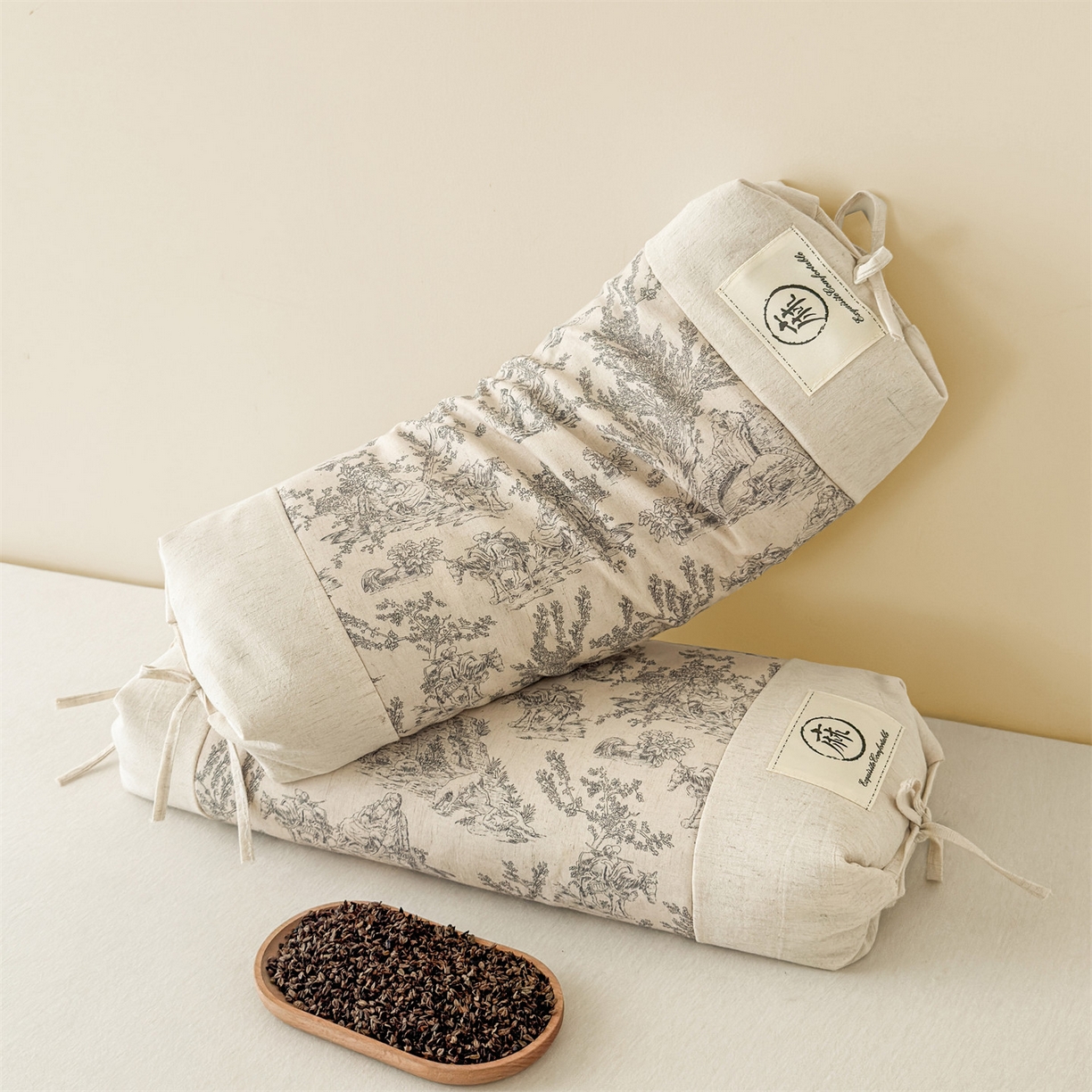 91家纺网 家纺一手货源 找家纺 麦肯锡 2025新款棉麻古朴荞麦两用枕  枕头枕芯 田园灰/对