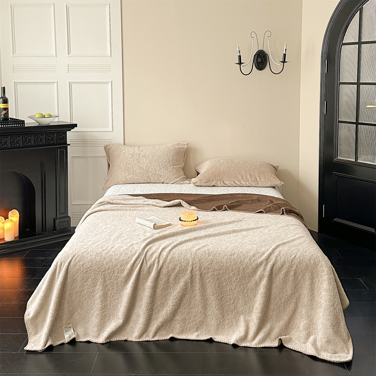 丝幔家纺 2025新款法式雕花复合毛毯毯子 法式-松烟咖