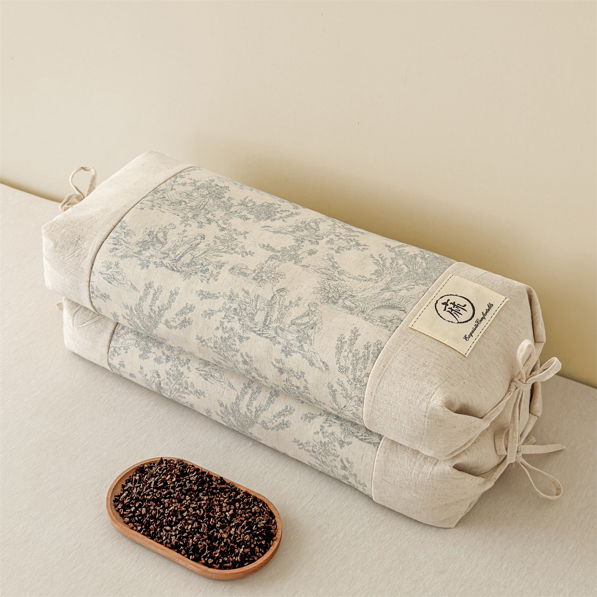 麦肯锡 2025新款棉麻古朴荞麦两用枕  枕头枕芯 田园蓝/对