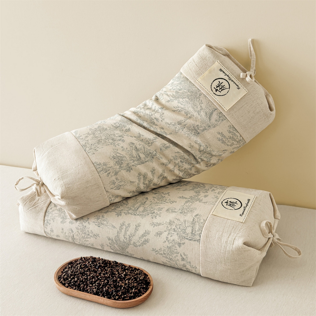 91家纺网 家纺一手货源 找家纺 麦肯锡 2025新款棉麻古朴荞麦两用枕  枕头枕芯 田园蓝/对