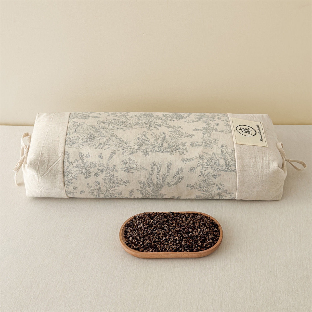 91家纺网 家纺一手货源 找家纺 麦肯锡 2025新款棉麻古朴荞麦两用枕  枕头枕芯 田园蓝/对