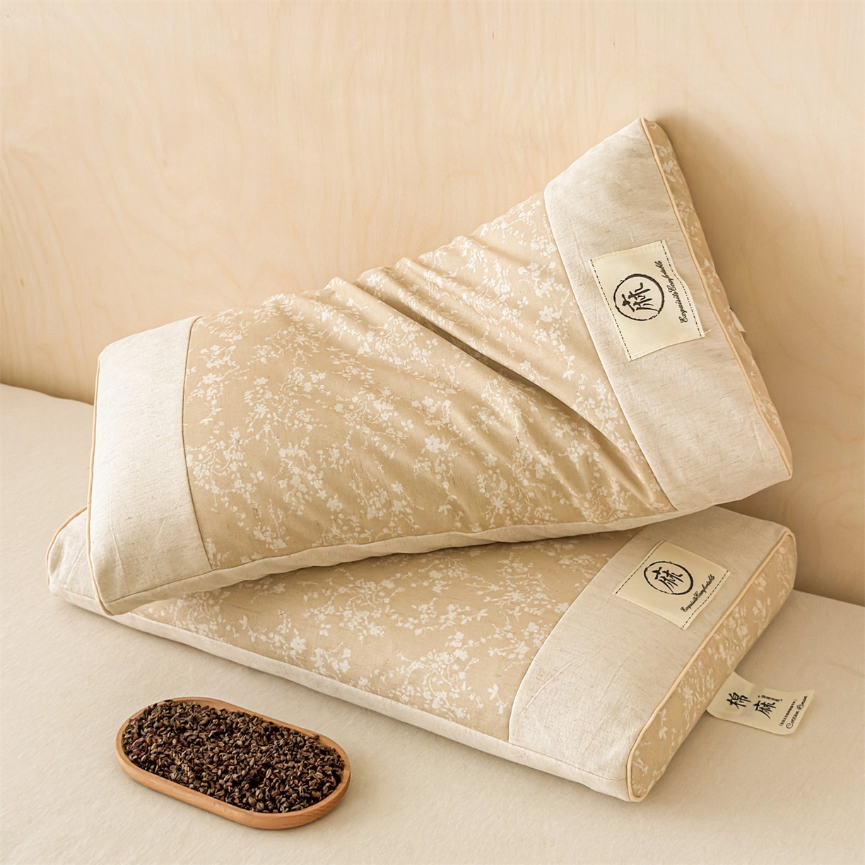 91家纺网 家纺一手货源 找家纺 （总）麦肯锡 2025新款棉麻古朴荞麦助眠枕  枕头枕芯