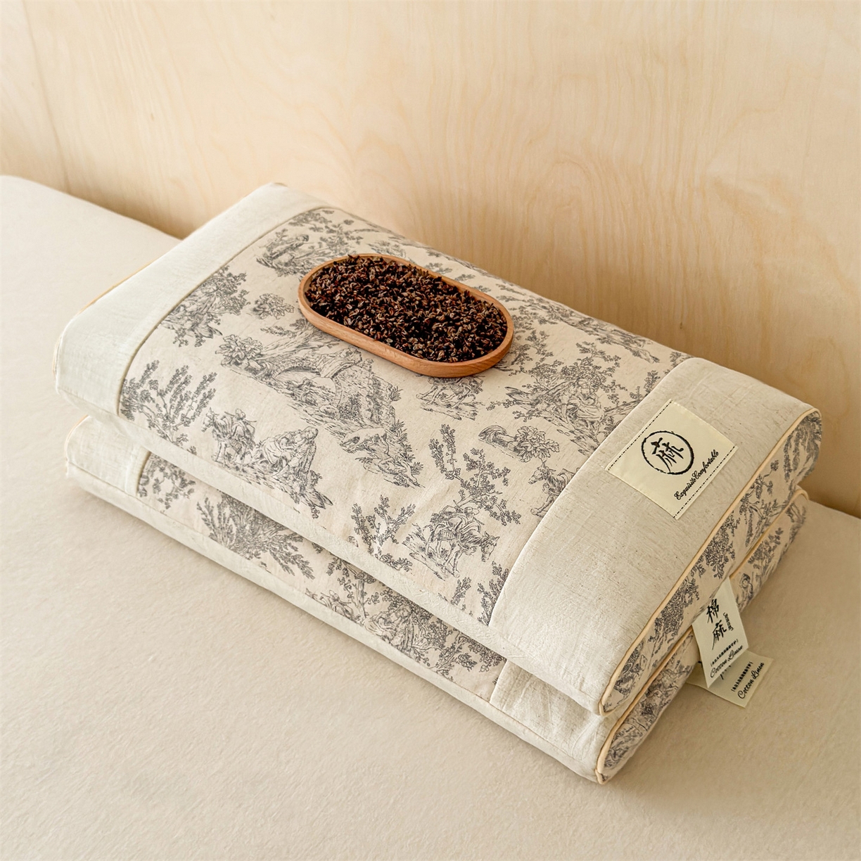 91家纺网 家纺一手货源 找家纺 （总）麦肯锡 2025新款棉麻古朴荞麦助眠枕  枕头枕芯