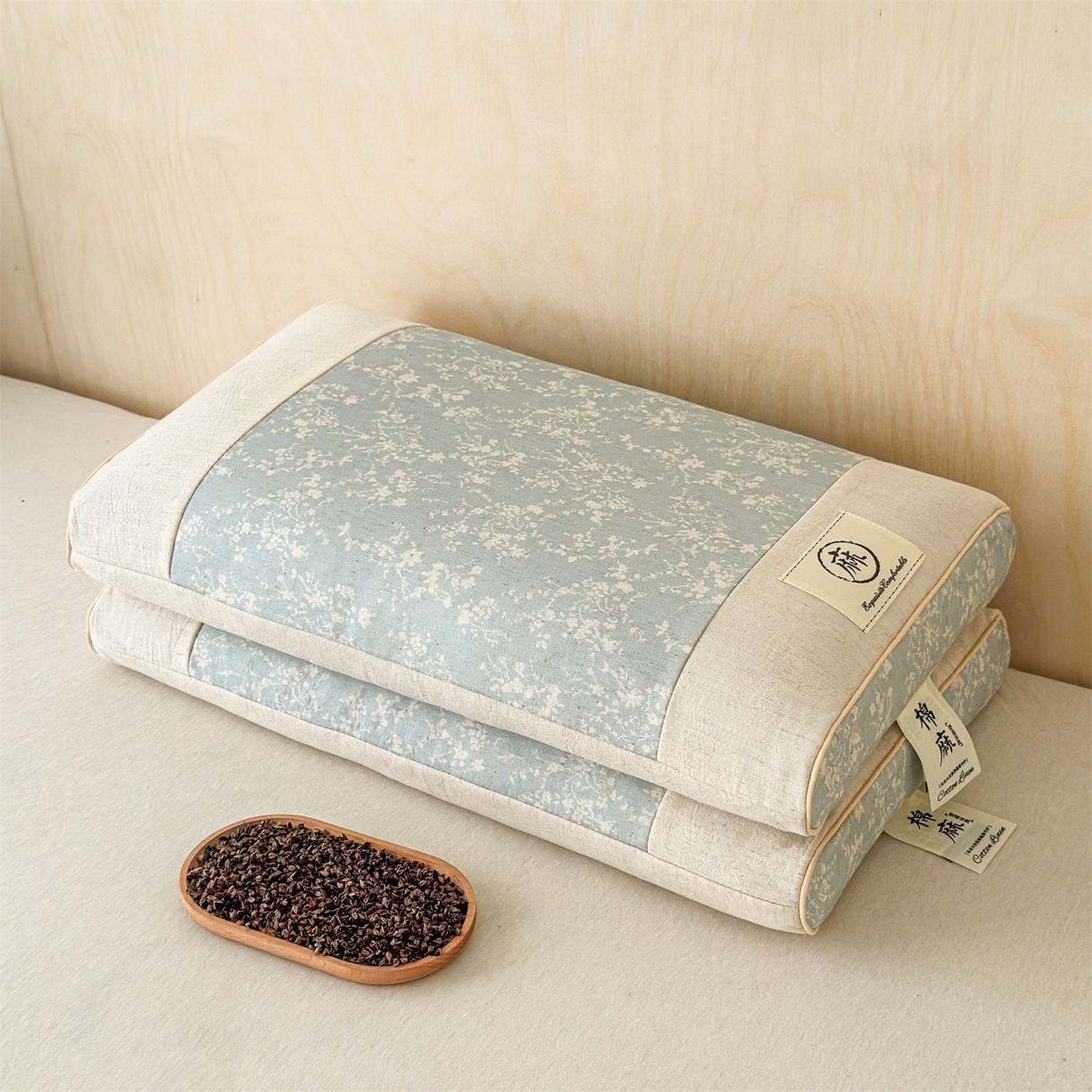 麦肯锡 2025新款棉麻古朴荞麦助眠枕  枕头枕芯 花卉蓝/只