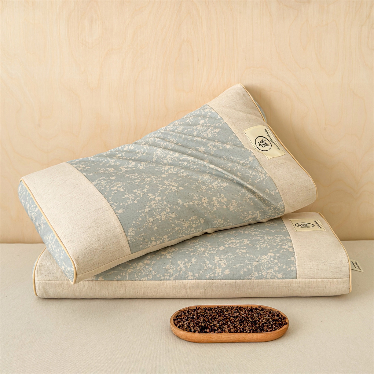 91家纺网 家纺一手货源 找家纺 麦肯锡 2025新款棉麻古朴荞麦助眠枕  枕头枕芯 花卉蓝/只
