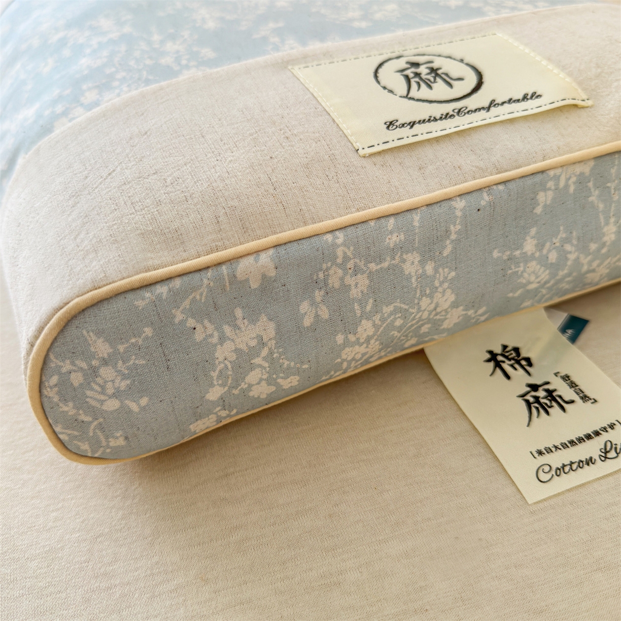 91家纺网 家纺一手货源 找家纺 麦肯锡 2025新款棉麻古朴荞麦助眠枕  枕头枕芯 花卉蓝/只