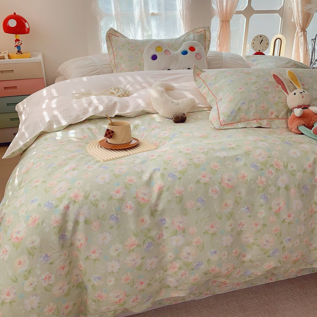 91家纺网 家纺一手货源 找家纺 莱豫家纺 2025新款小清新全棉纯棉四件套 小小花园