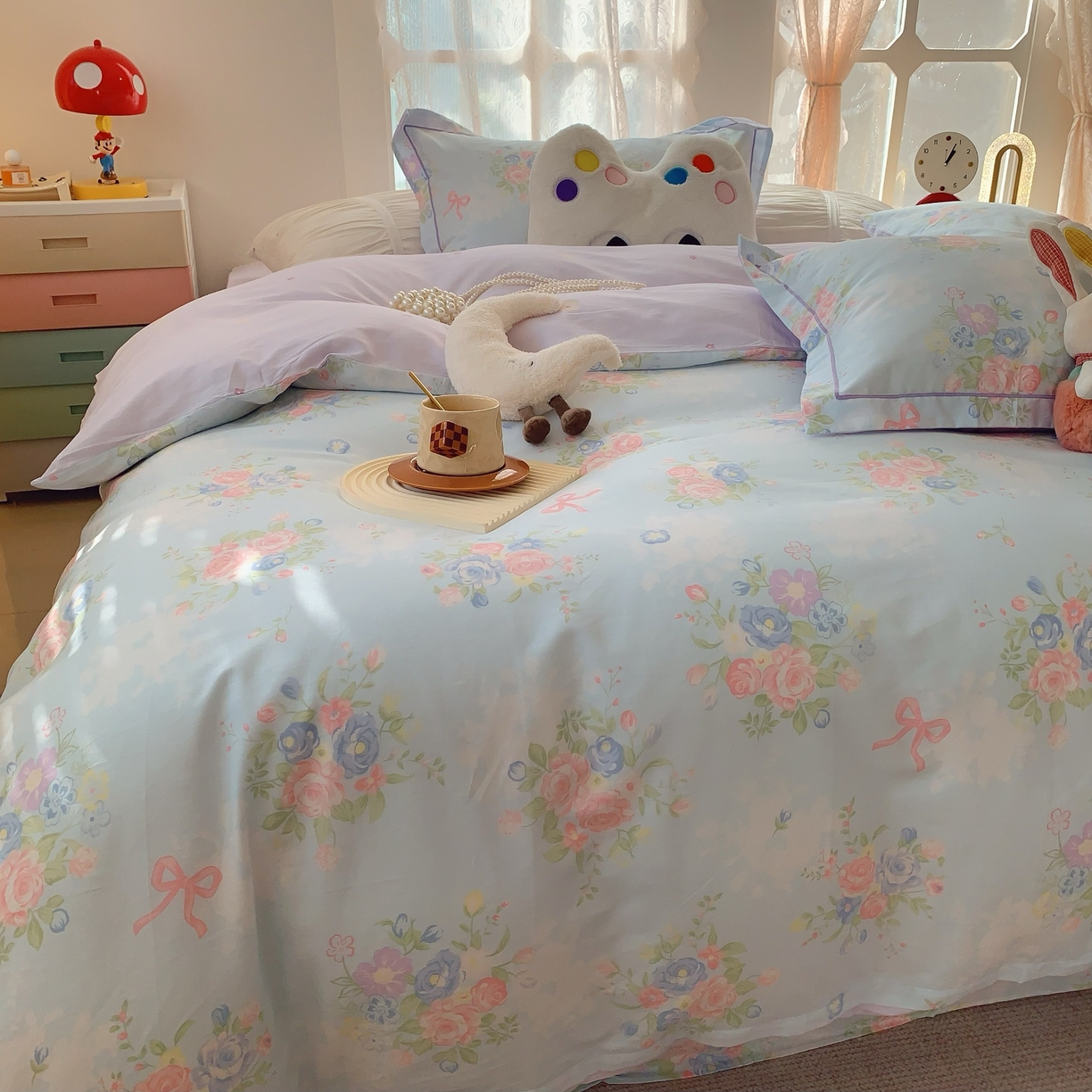 91家纺网 家纺一手货源 找家纺 莱豫家纺 2025新款小清新全棉纯棉四件套 春黛