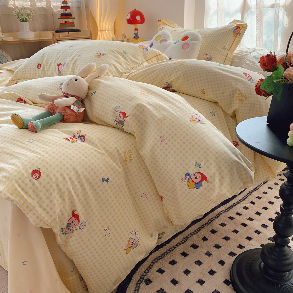 91家纺网 家纺一手货源 找家纺 莱豫家纺 2025新款小清新全棉纯棉四件套 星星人黄