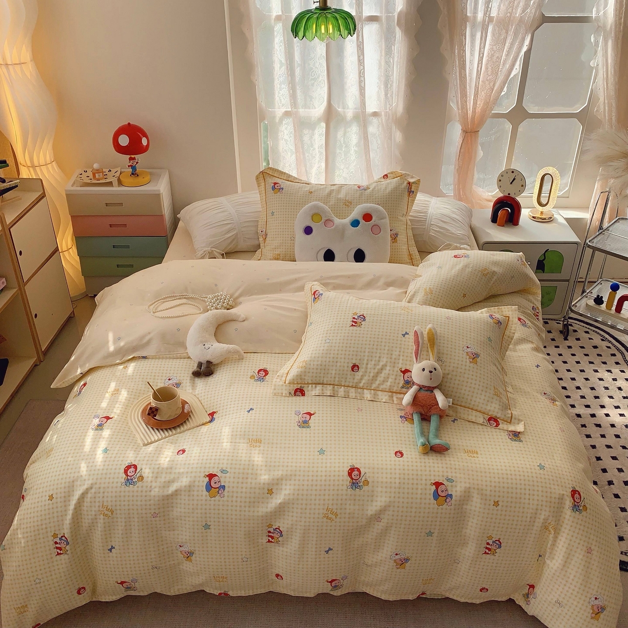 91家纺网 家纺一手货源 找家纺 莱豫家纺 2025新款小清新全棉纯棉四件套 星星人黄