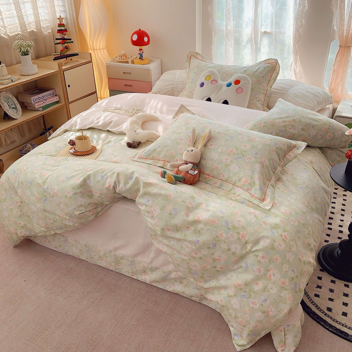 91家纺网 家纺一手货源 找家纺 莱豫家纺 2025新款小清新全棉纯棉四件套 小小花园