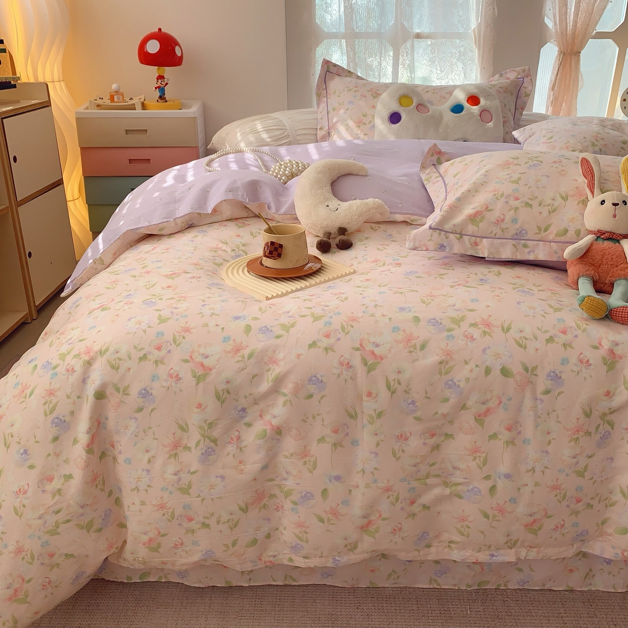 91家纺网 家纺一手货源 找家纺 莱豫家纺 2025新款小清新全棉纯棉四件套 甜橘