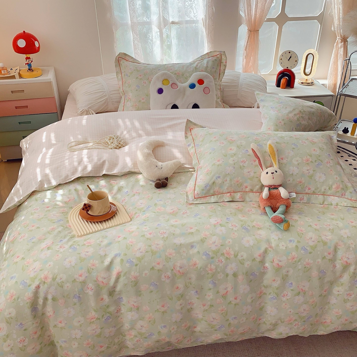 91家纺网 家纺一手货源 找家纺 莱豫家纺 2025新款小清新全棉纯棉四件套 小小花园