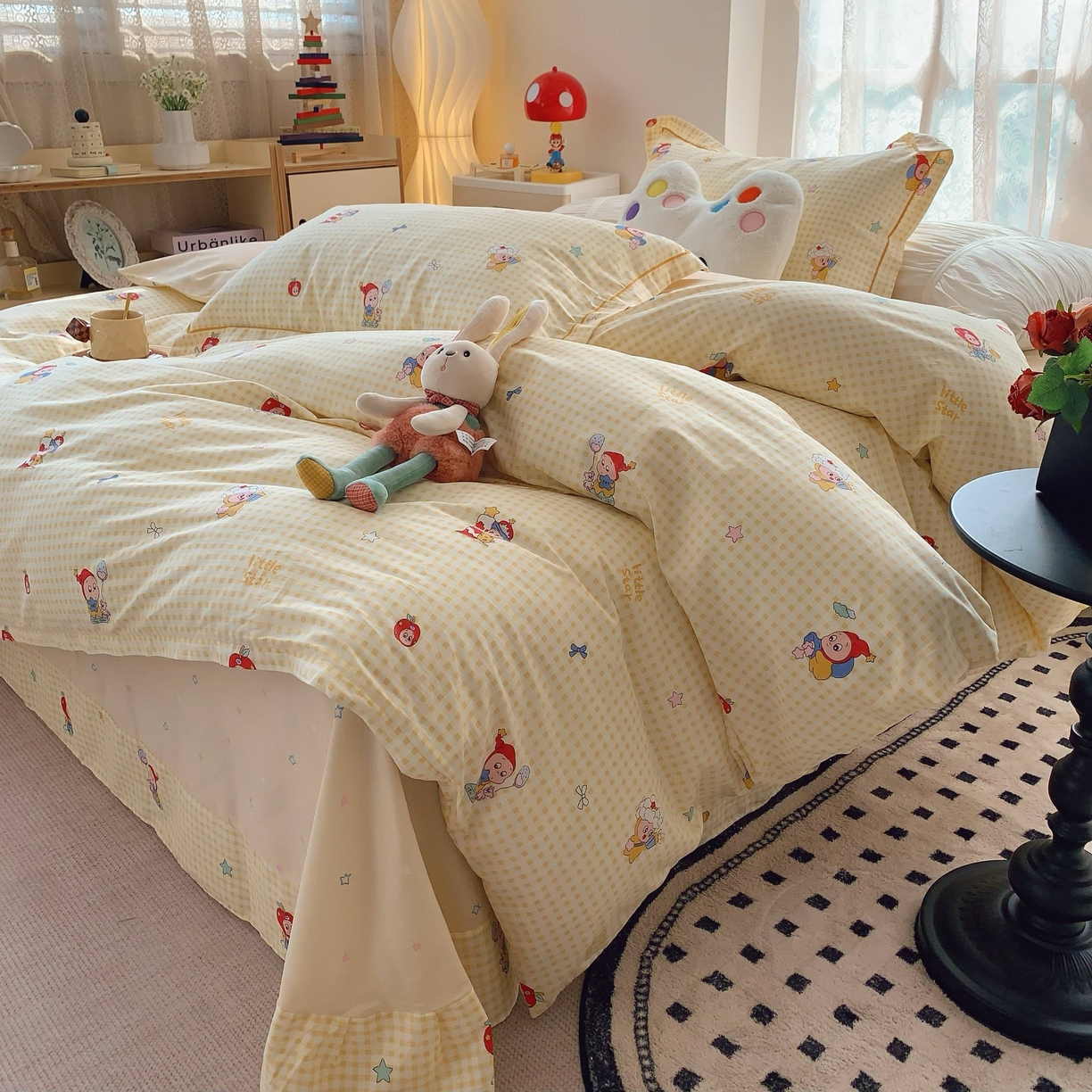 91家纺网 家纺一手货源 找家纺 莱豫家纺 2025新款小清新全棉纯棉四件套 星星人黄