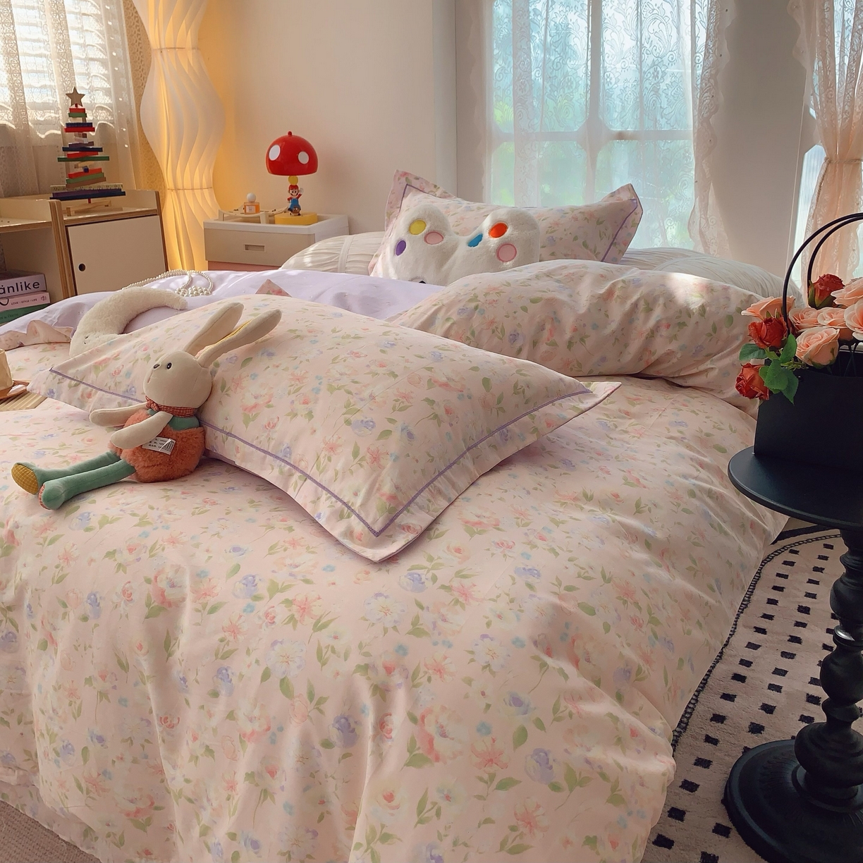 91家纺网 家纺一手货源 找家纺 莱豫家纺 2025新款小清新全棉纯棉四件套 甜橘