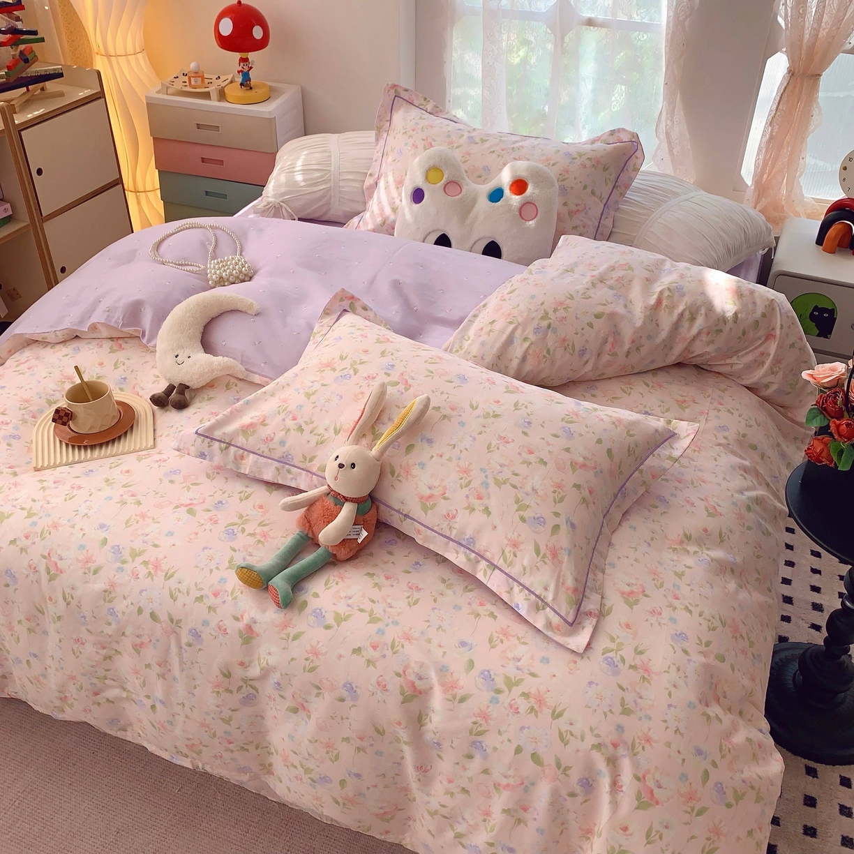 91家纺网 家纺一手货源 找家纺 莱豫家纺 2025新款小清新全棉纯棉四件套 甜橘