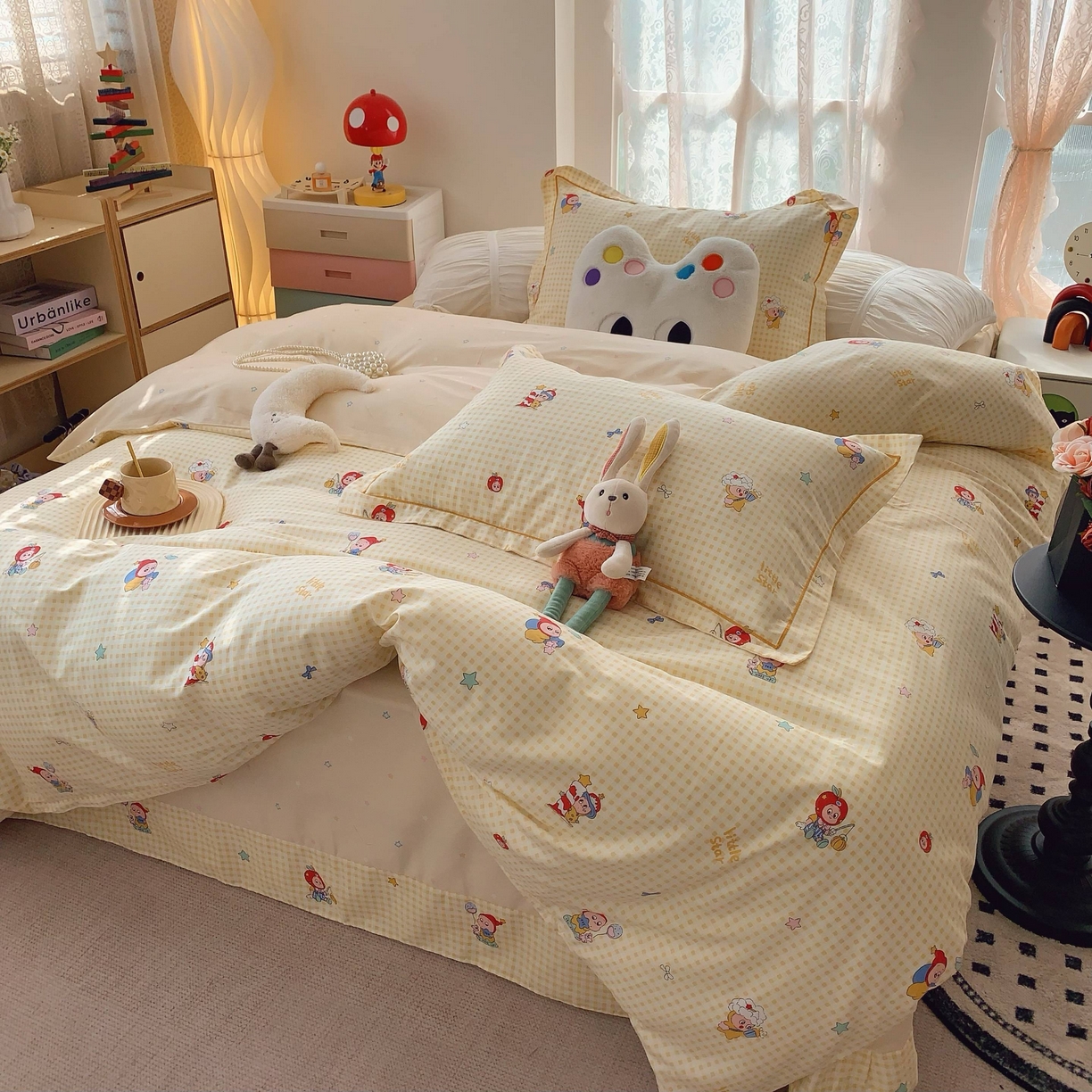 91家纺网 家纺一手货源 找家纺 莱豫家纺 2025新款小清新全棉纯棉四件套 星星人黄