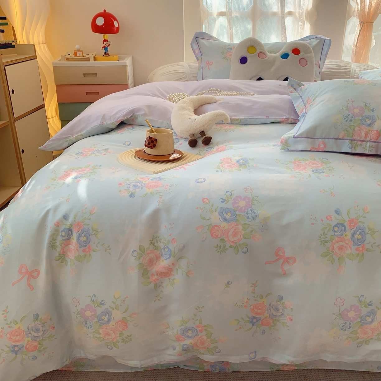 91家纺网 家纺一手货源 找家纺 莱豫家纺 2025新款小清新全棉纯棉四件套 春黛