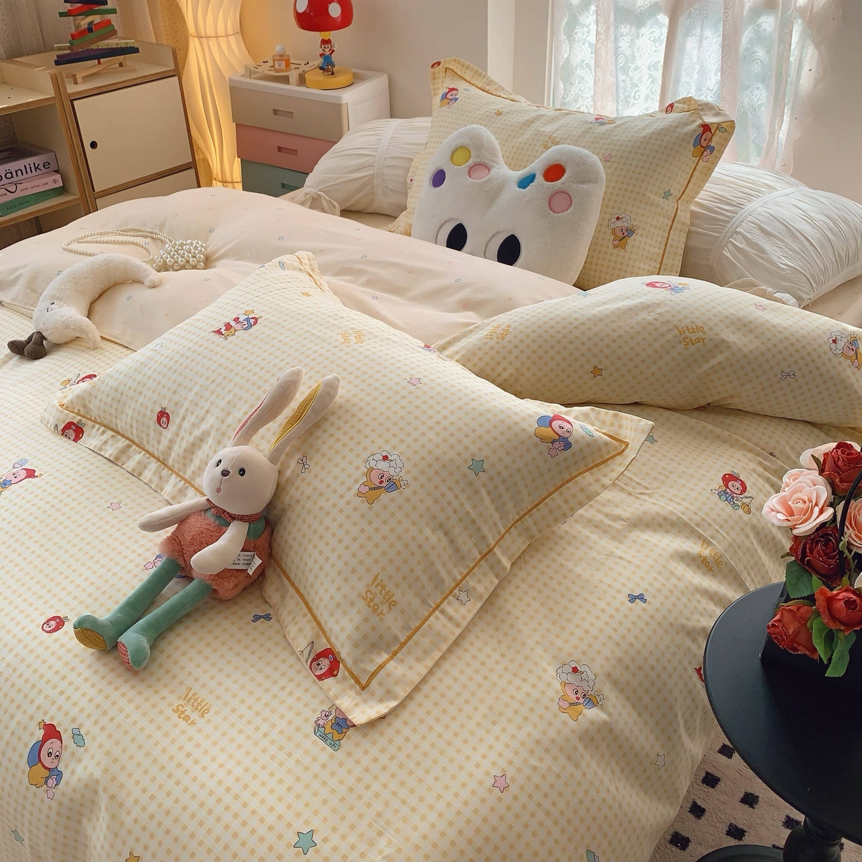 91家纺网 家纺一手货源 找家纺 莱豫家纺 2025新款小清新全棉纯棉四件套 星星人黄