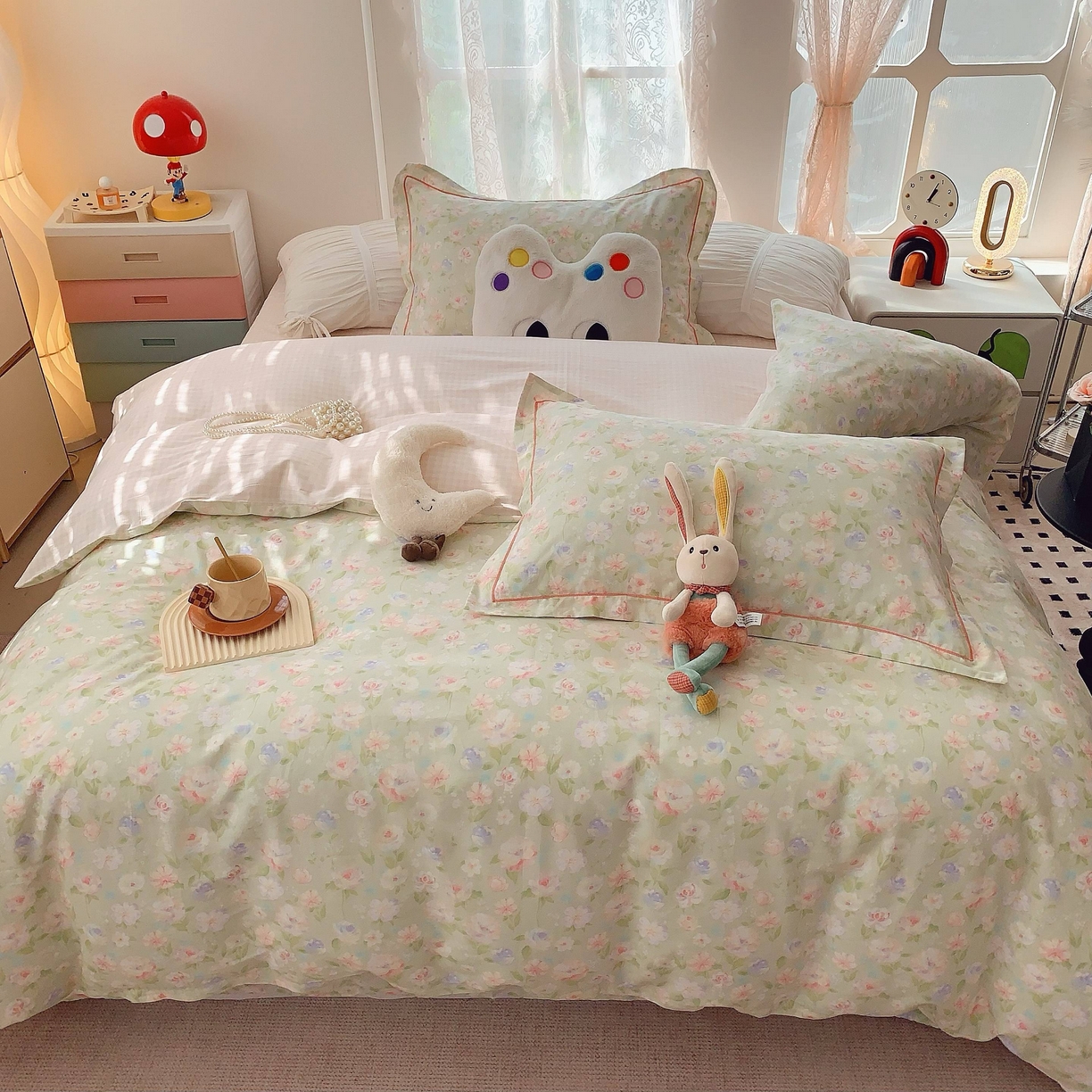 91家纺网 家纺一手货源 找家纺 莱豫家纺 2025新款小清新全棉纯棉四件套 小小花园