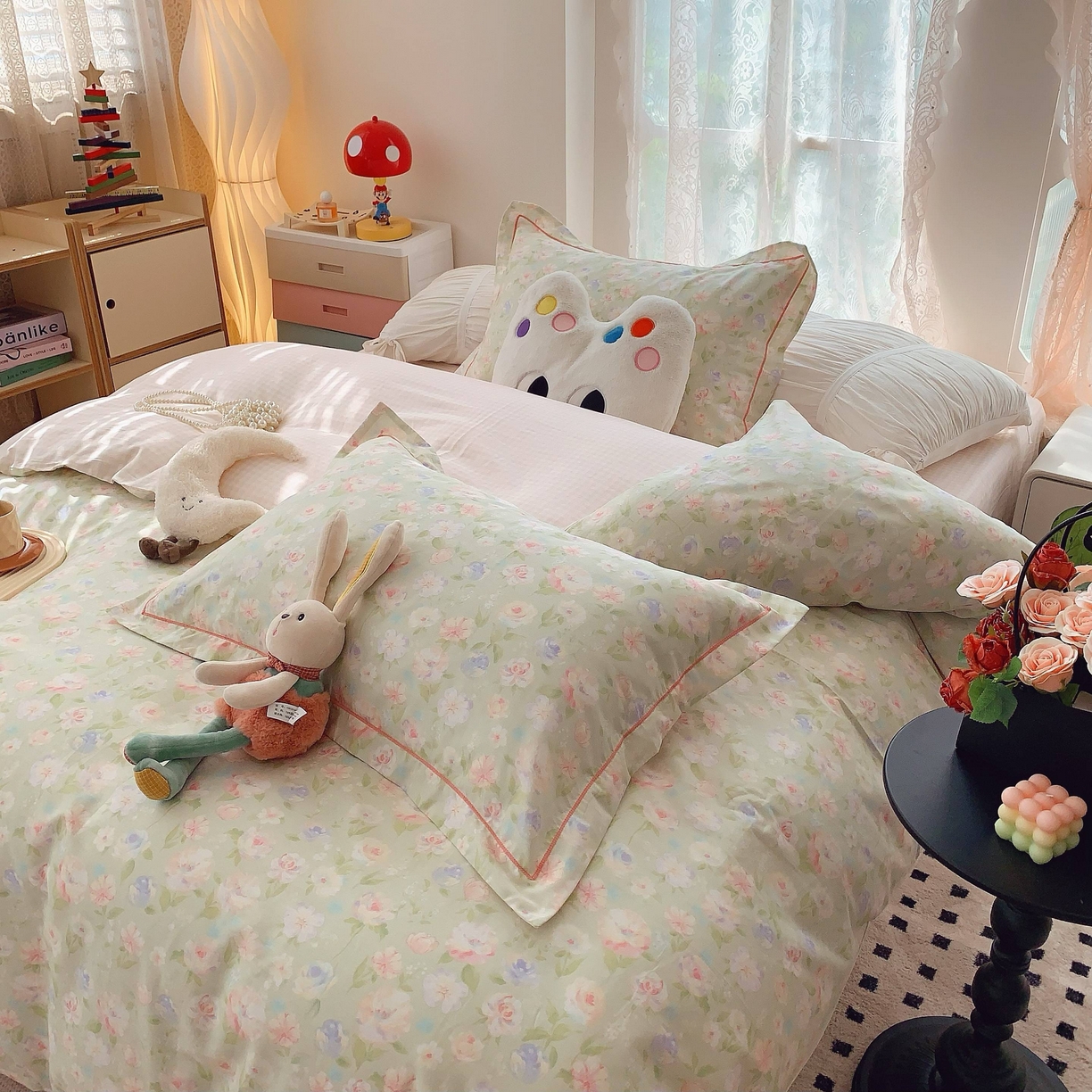 91家纺网 家纺一手货源 找家纺 莱豫家纺 2025新款小清新全棉纯棉四件套 小小花园