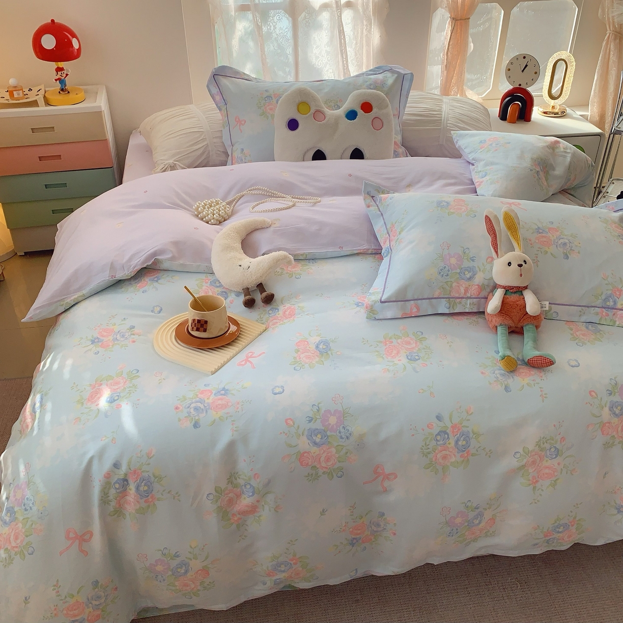 91家纺网 家纺一手货源 找家纺 莱豫家纺 2025新款小清新全棉纯棉四件套 春黛