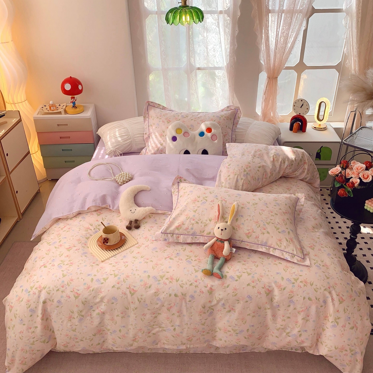 91家纺网 家纺一手货源 找家纺 莱豫家纺 2025新款小清新全棉纯棉四件套 甜橘