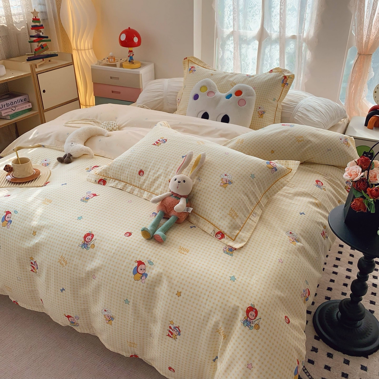 91家纺网 家纺一手货源 找家纺 莱豫家纺 2025新款小清新全棉纯棉四件套 星星人黄