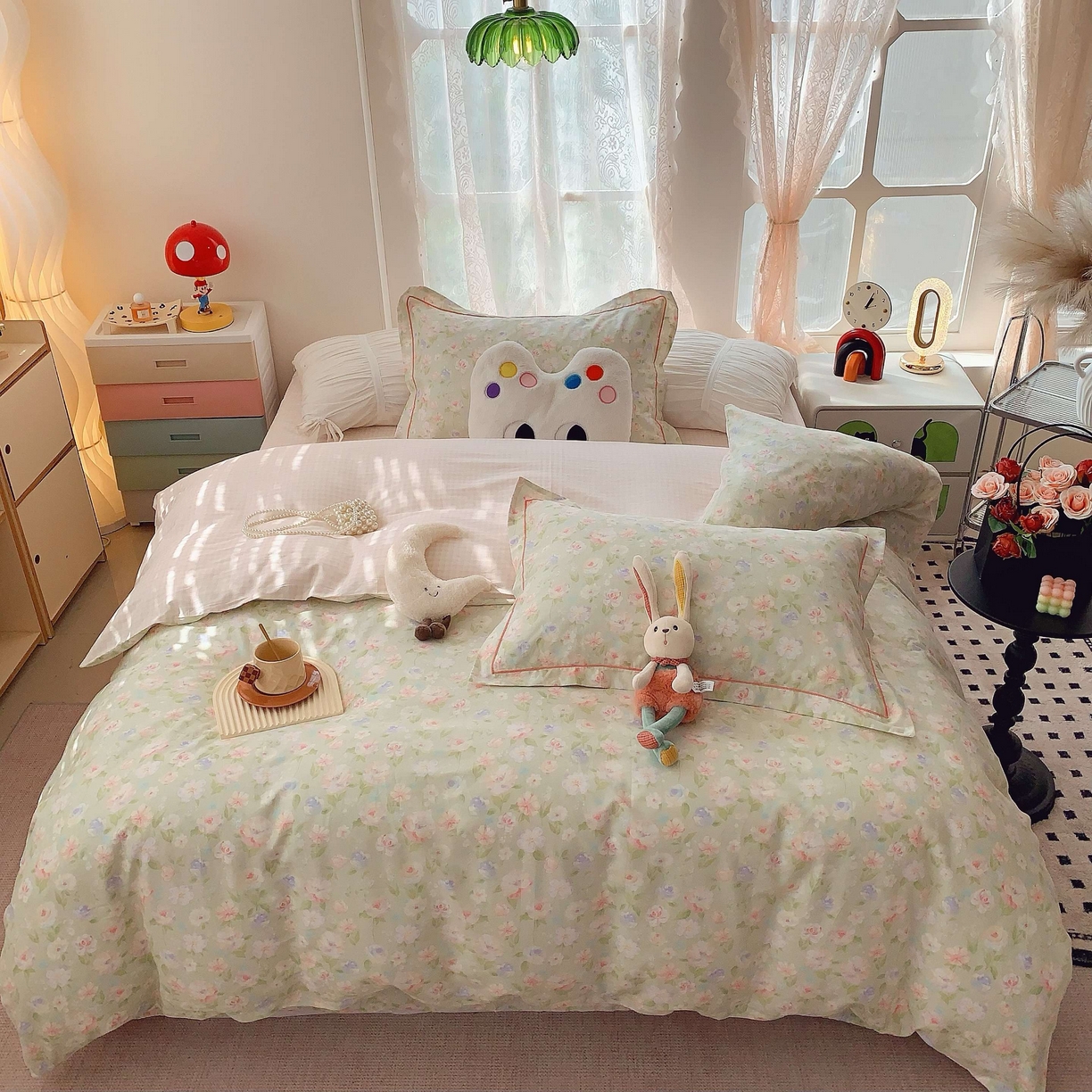 91家纺网 家纺一手货源 找家纺 莱豫家纺 2025新款小清新全棉纯棉四件套 小小花园