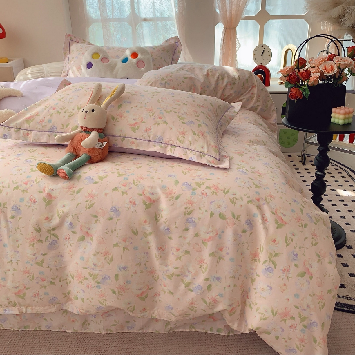 91家纺网 家纺一手货源 找家纺 莱豫家纺 2025新款小清新全棉纯棉四件套 甜橘