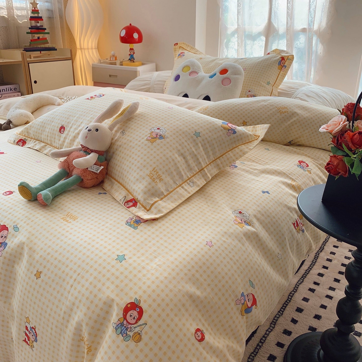 91家纺网 家纺一手货源 找家纺 莱豫家纺 2025新款小清新全棉纯棉四件套 星星人黄