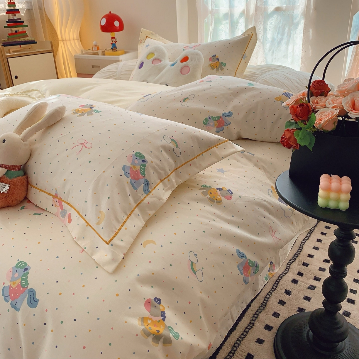 91家纺网 家纺一手货源 找家纺 莱豫家纺 2025新款小清新全棉纯棉四件套 小飞马