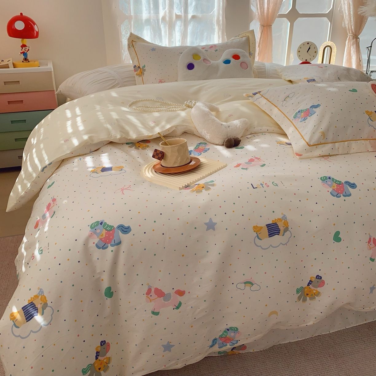 91家纺网 家纺一手货源 找家纺 莱豫家纺 2025新款小清新全棉纯棉四件套 小飞马