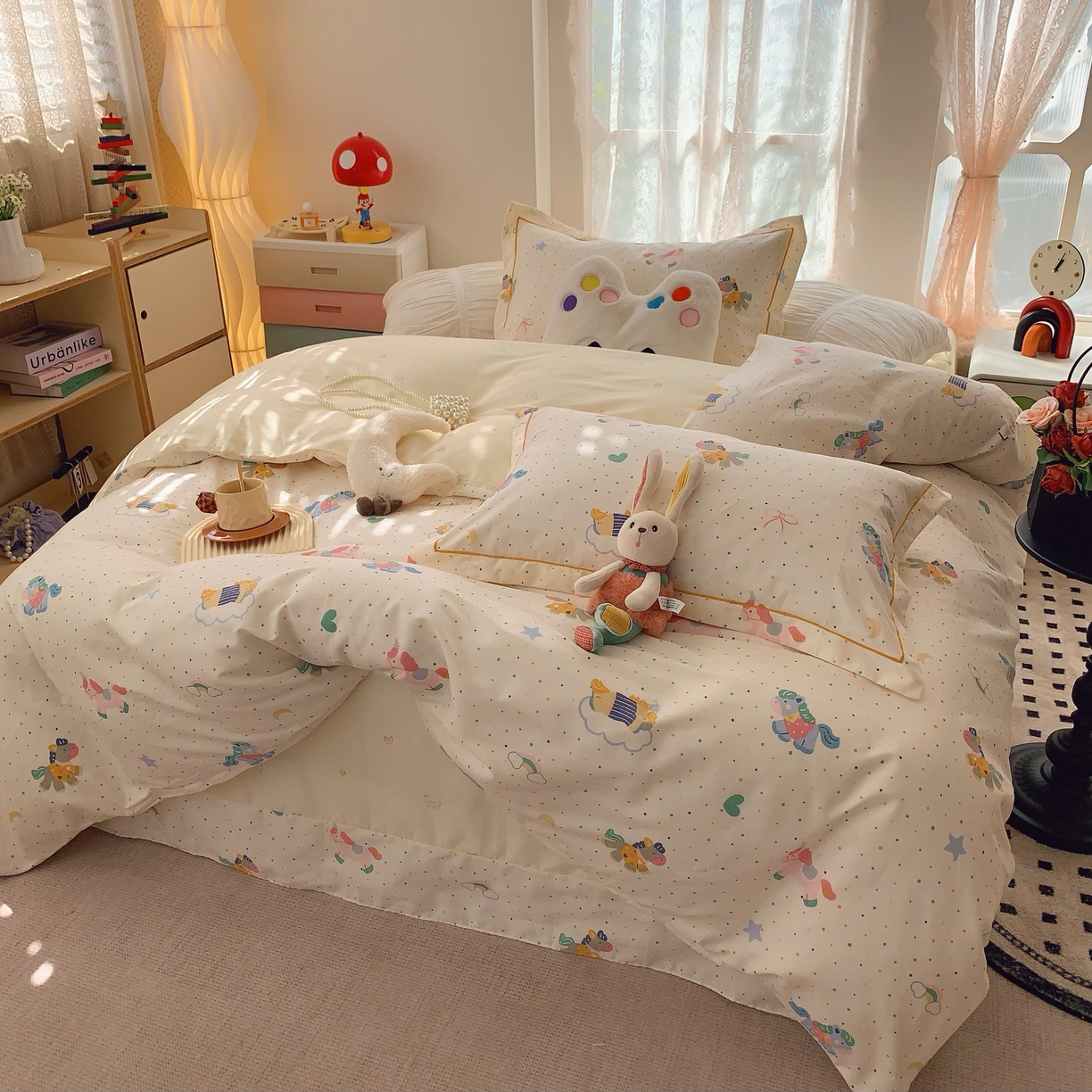 91家纺网 家纺一手货源 找家纺 莱豫家纺 2025新款小清新全棉纯棉四件套 小飞马